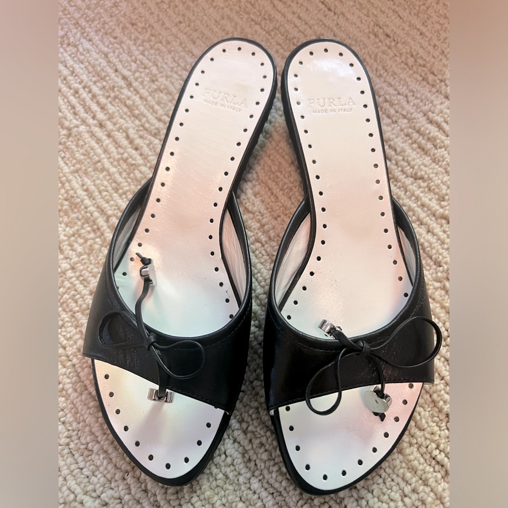 Furla Leather Slide Sandals with Leather Ties - Size US 7 or EU 37 - Brand New